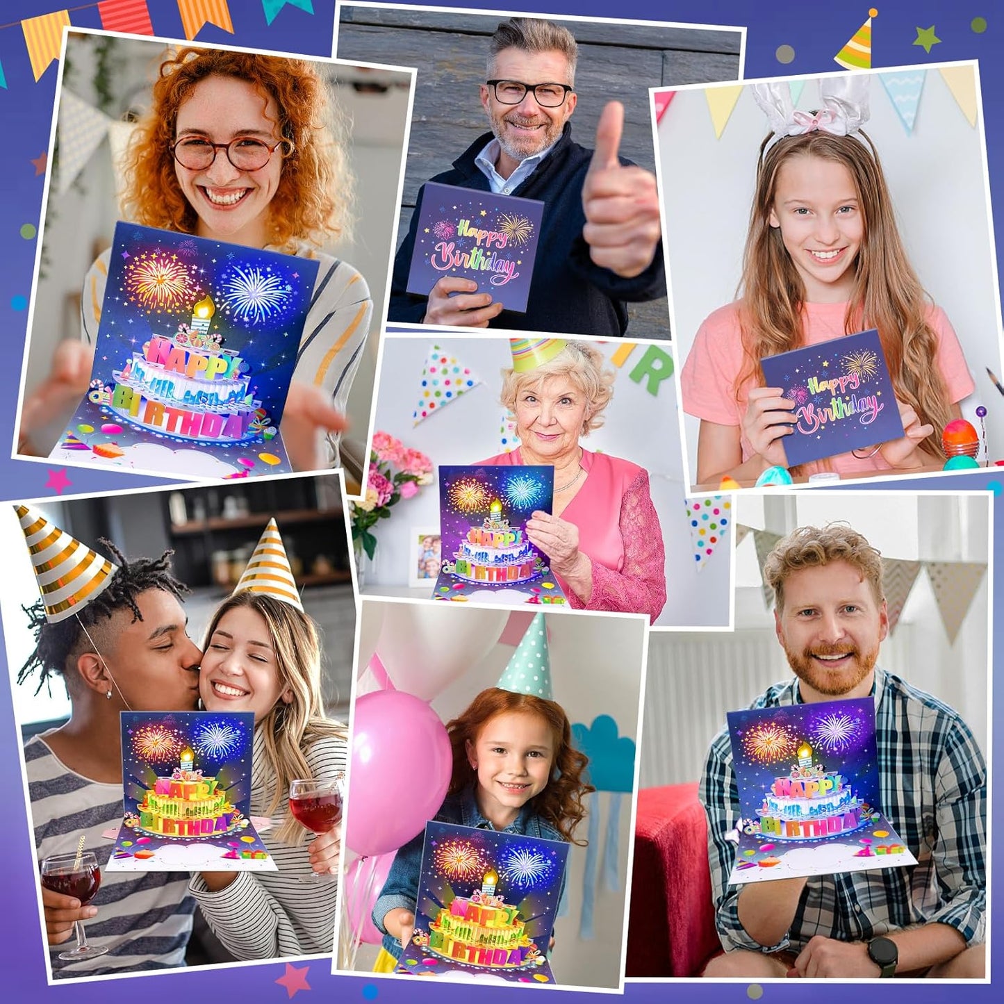 🎂Birthday Cards With Fireworks & Pop Up Cake & Blowable Light and Music