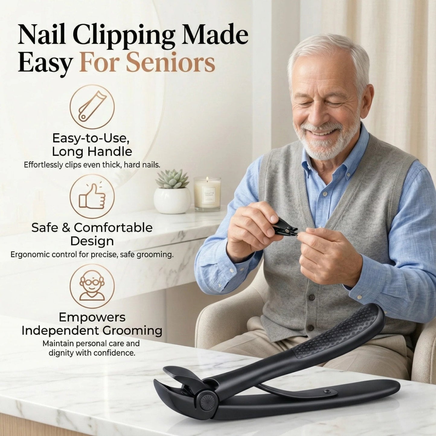 Nail Clipper for Seniors. Wide Jaw Long Handle Clipper for Thick Nails