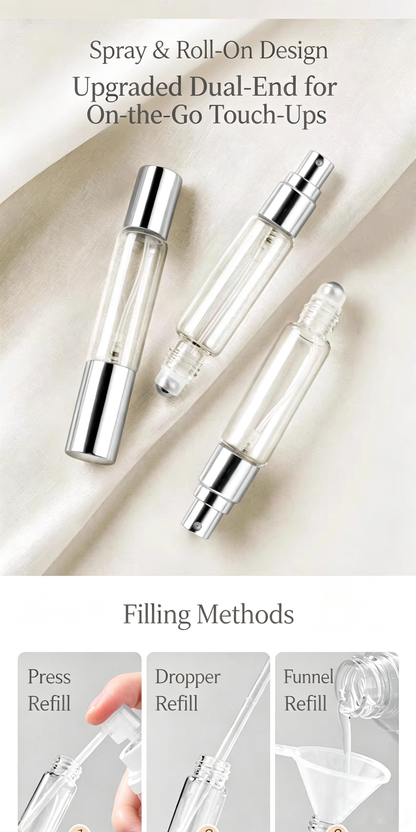 2-in-1 Glass Perfume Atomizer Bottle with Roller Ball, Portable Refillable Spray Bottle for Perfume, Essential Oils & Floral Water