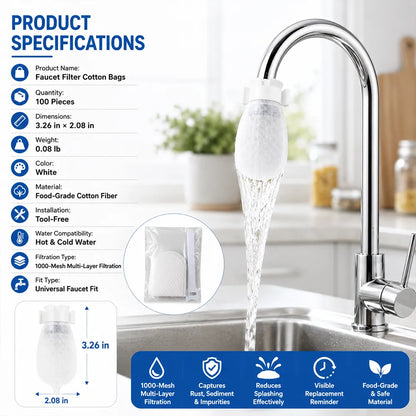 Faucet Filter Cotton Bags - Universal. 100 PCS Splash-Proof Faucet Filter 🌟Set