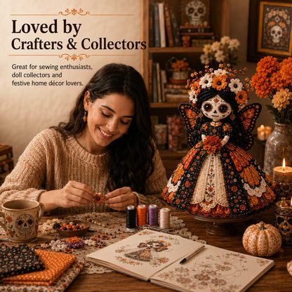 🎃Day of the Dead Patchwork Doll DIY Sewing Kit - Handmade Fabric Doll Craft Kit with Floral Details