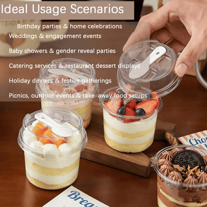 🍨 100 Pack Clear Dessert Cups with Lids & Spoons