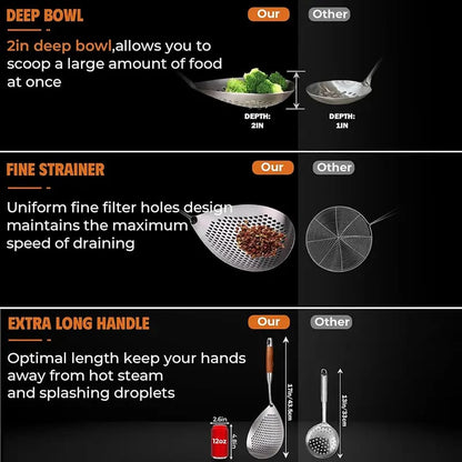 Fine Mesh Stainless Steel Colander - 2026 Upgraded Version Ultra-Fine Filter Mesh with Handle. Oil Filter Spoon. Food Strainer for Kitchen