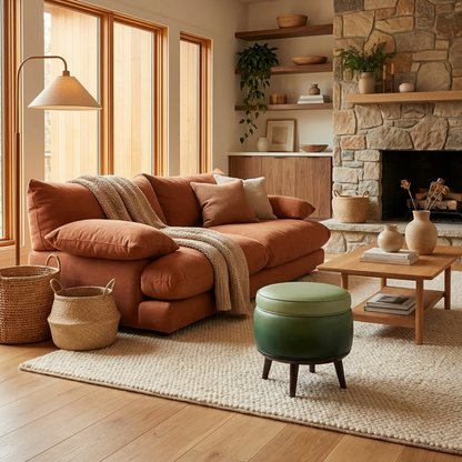 Mid-Century Round Ottoman Stool