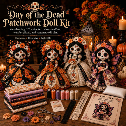 🎃Day of the Dead Patchwork Doll DIY Sewing Kit - Handmade Fabric Doll Craft Kit with Floral Details