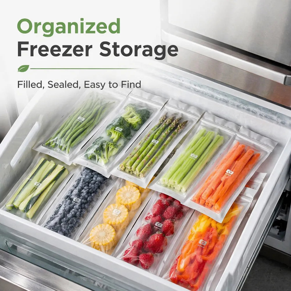 🥬 50/100PCS Reusable Long Food Storage Bags. Double-Zip Seal Freshness Bags for Kitchen