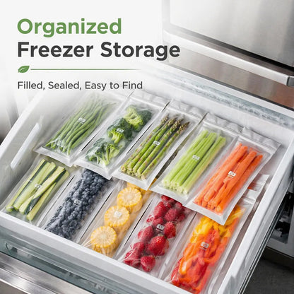 🥬 50/100PCS Reusable Long Food Storage Bags. Double-Zip Seal Freshness Bags for Kitchen
