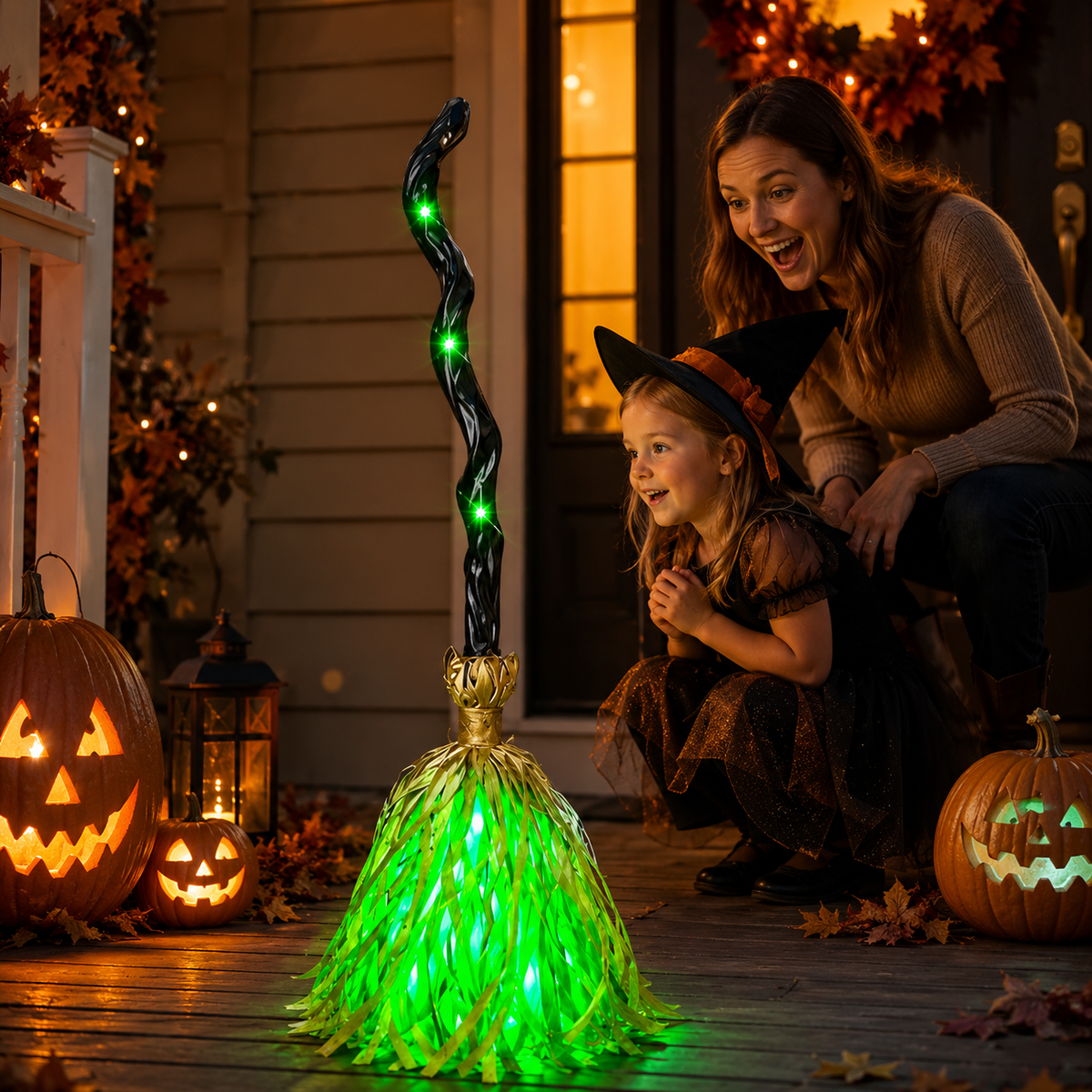 📢📢50% OFF !!⏰🧙 Animated Witch Broom Halloween Decoration with Lights and Sound
