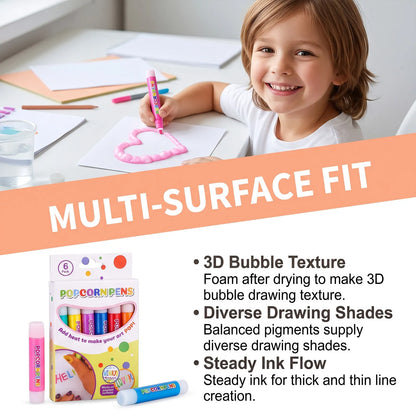 🍿6 Pack Heat Activated Popcorn Pens 3D Puffy Bubble Drawing Pens Kids DIY Art Craft Supplies