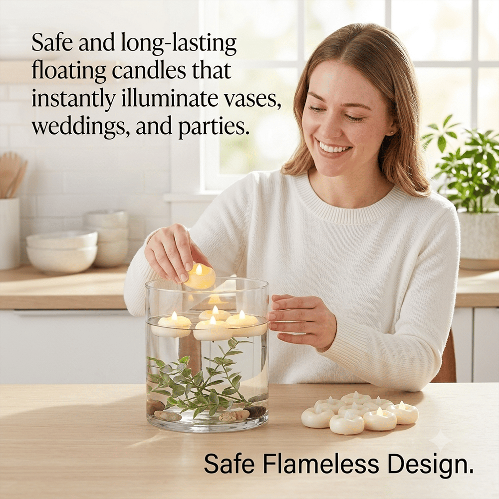 🕯️Water-Activated Flameless Floating LED Candles – Romantic Waterproof Glow for Any Occasion used in home décor