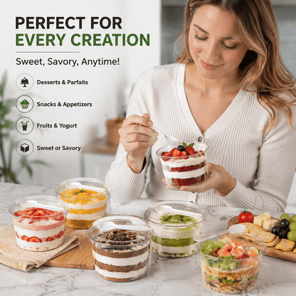🍨 100 Pack Clear Dessert Cups with Lids & Spoons
