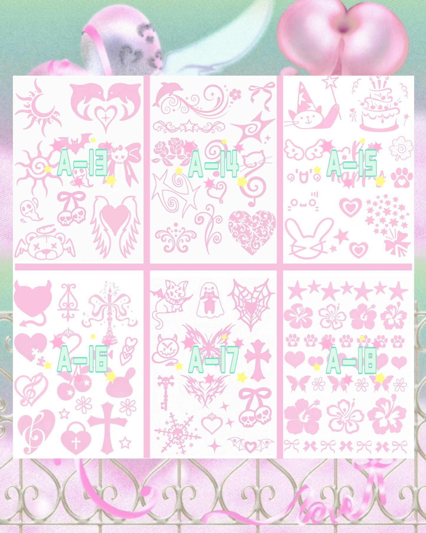 6 Sheets Set DIY Glitter Tattoos-A series