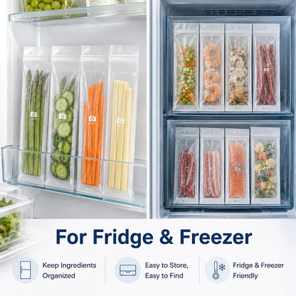 🥬 50/100PCS Reusable Long Food Storage Bags. Double-Zip Seal Freshness Bags for Kitchen