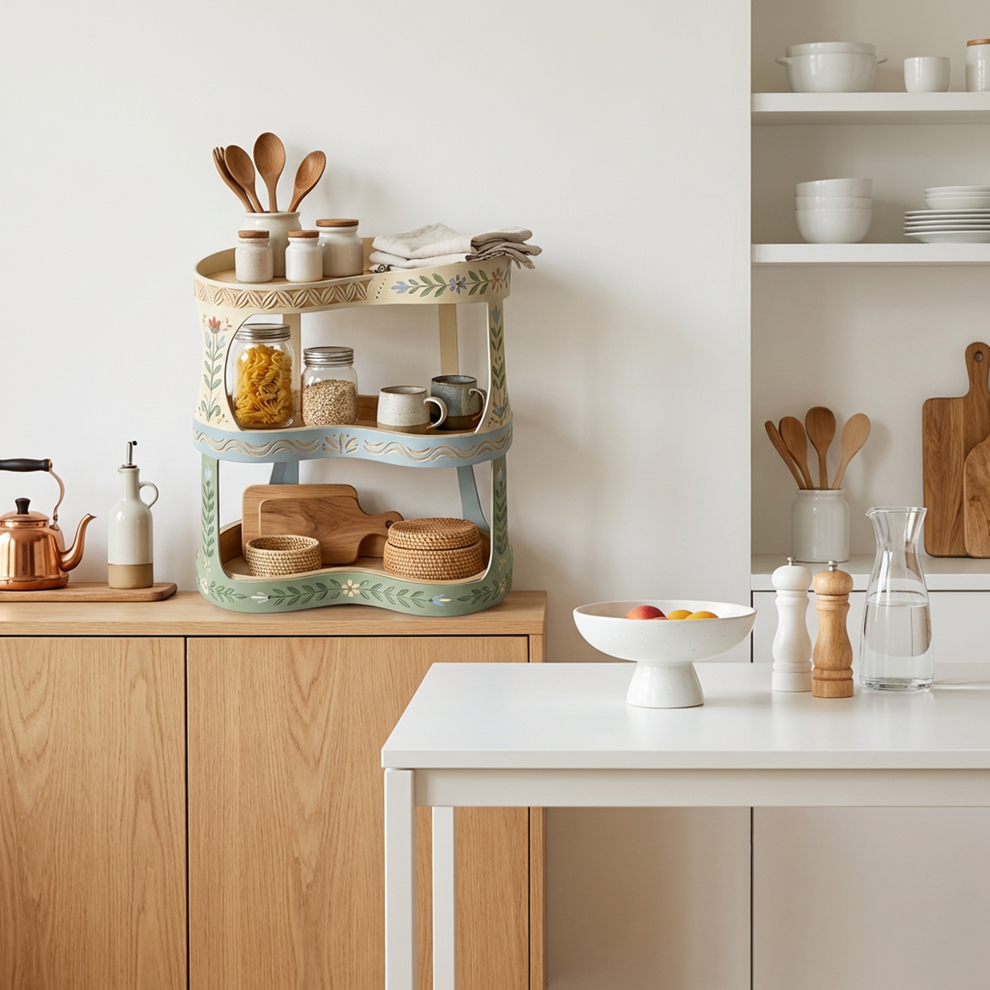 Hand-Painted Floral 3-Tier Wooden Shelf