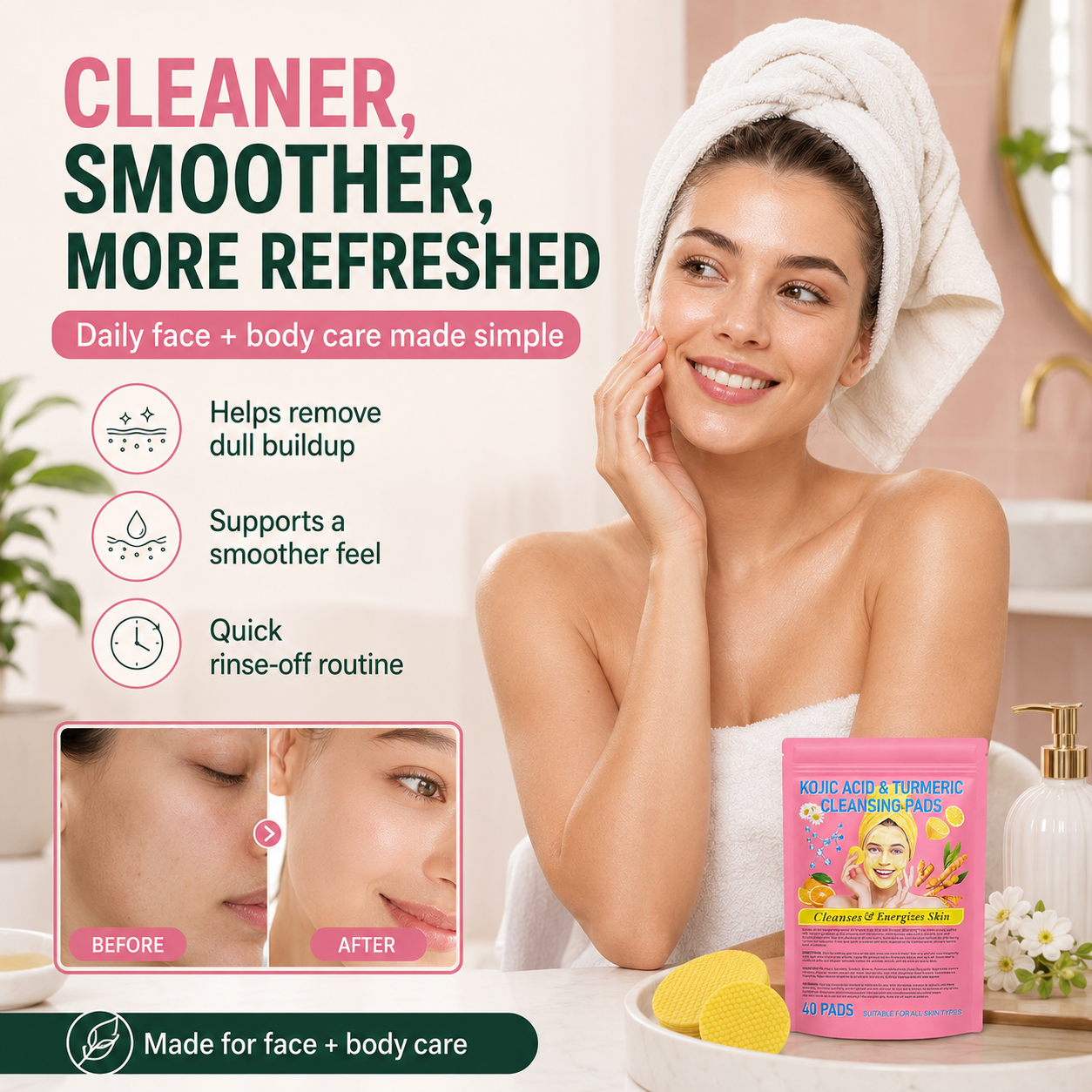 ✨Summer Limited-Time 50% OFF💖Visible brightening✨Turmeric & Kojic Acid Cleansing Pads