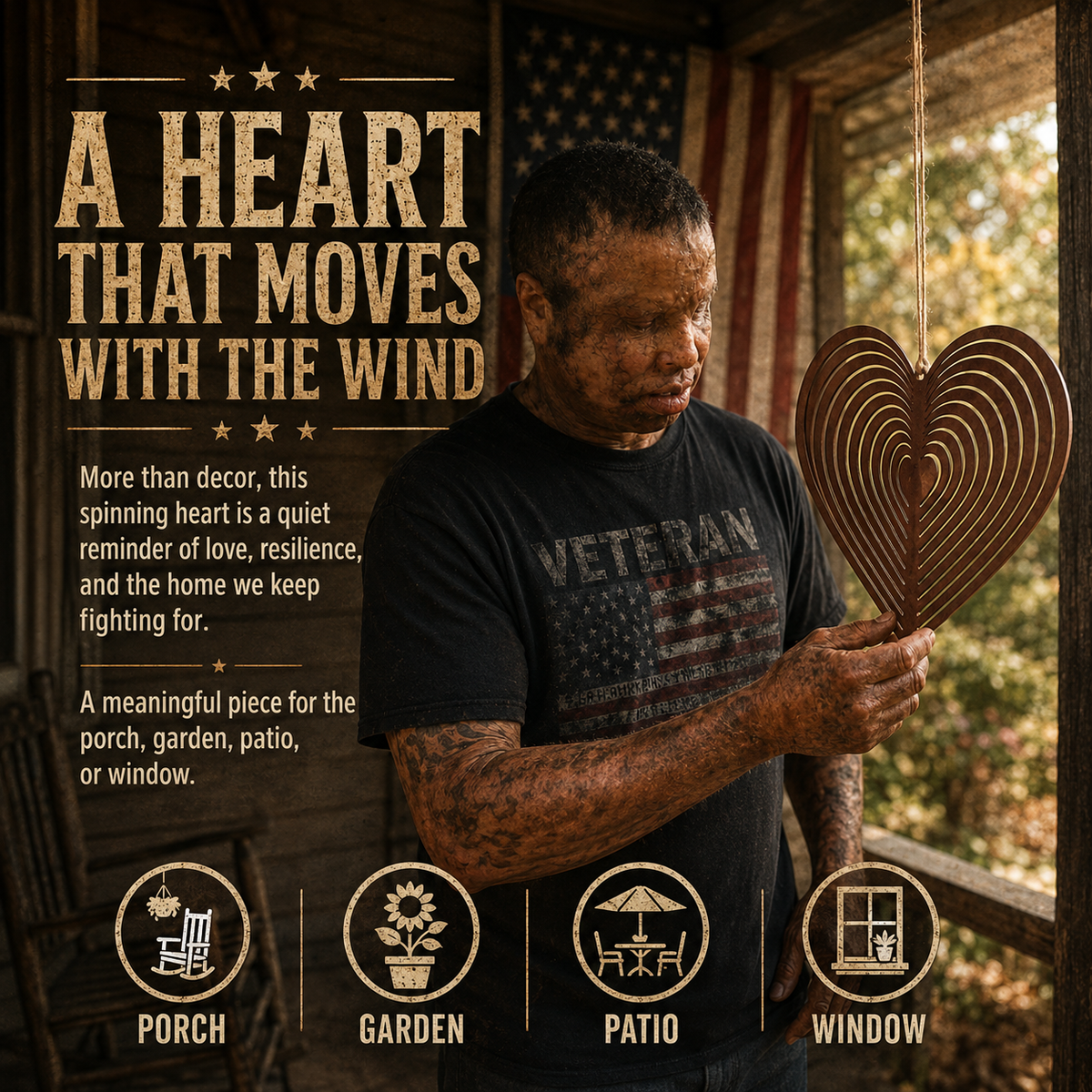 The Heart-Shaped Spinning Wind Chime Ornament ❤( by Jordan Maynard) in a garden setting