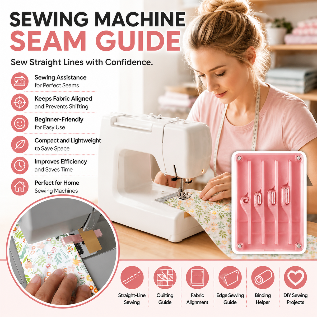 🧶Last Day 60% OFF - Sewing Machine Seam Guide in use