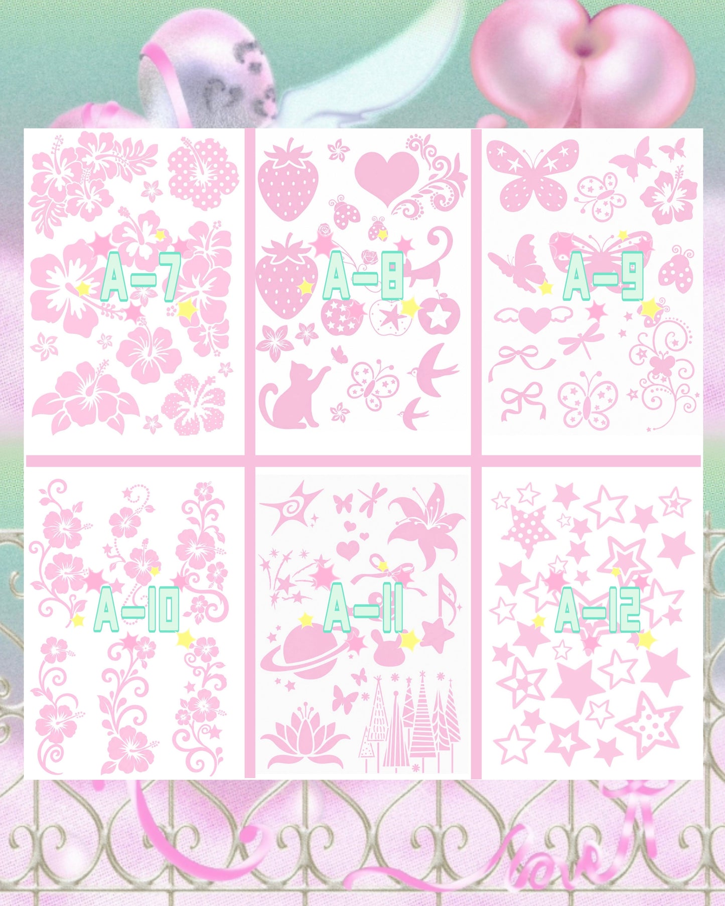 6 Sheets Set DIY Glitter Tattoos-A series