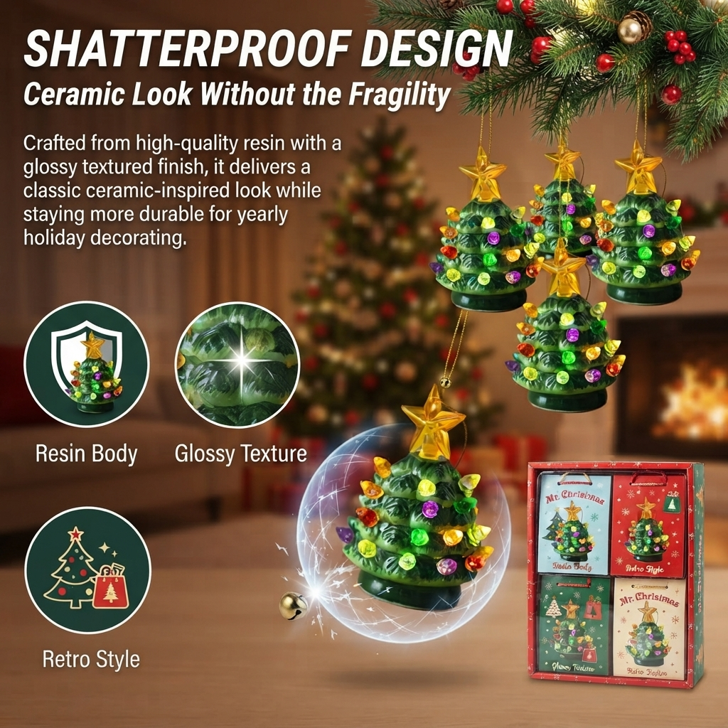 🔥 Hot Sale | Mini Nostalgic Tree Ornaments with Gift Bags glowing on a table