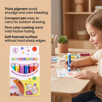 🍿6 Pack Heat Activated Popcorn Pens 3D Puffy Bubble Drawing Pens Kids DIY Art Craft Supplies