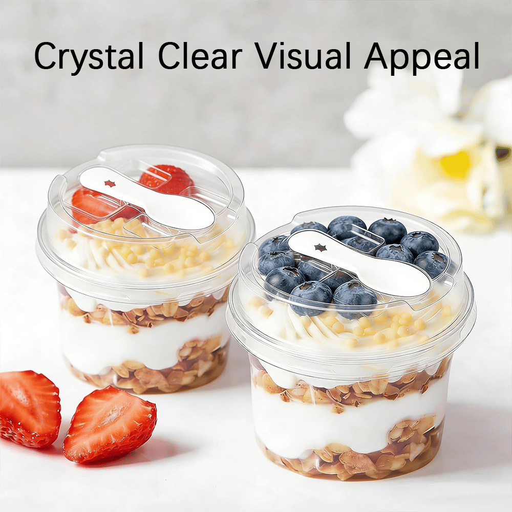 🍨 100 Pack Clear Dessert Cups with Lids & Spoons clear dessert cup detail