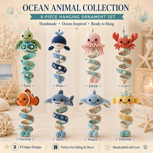 🌊 Beginner-Friendly Ocean Animal Spiral Crochet Hanging Ornament Kit | Complete Kit with All Tools & Step-by-Step Guide Included 💕