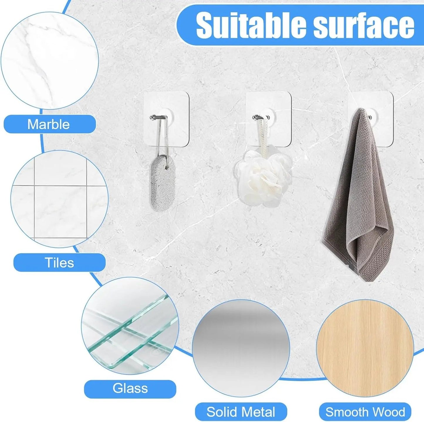 BUY 10 GET 10 FREE 20PCS Wall Mount Self-Adhesive Hooks Suitable for Bathroom and Kitchen Decoration