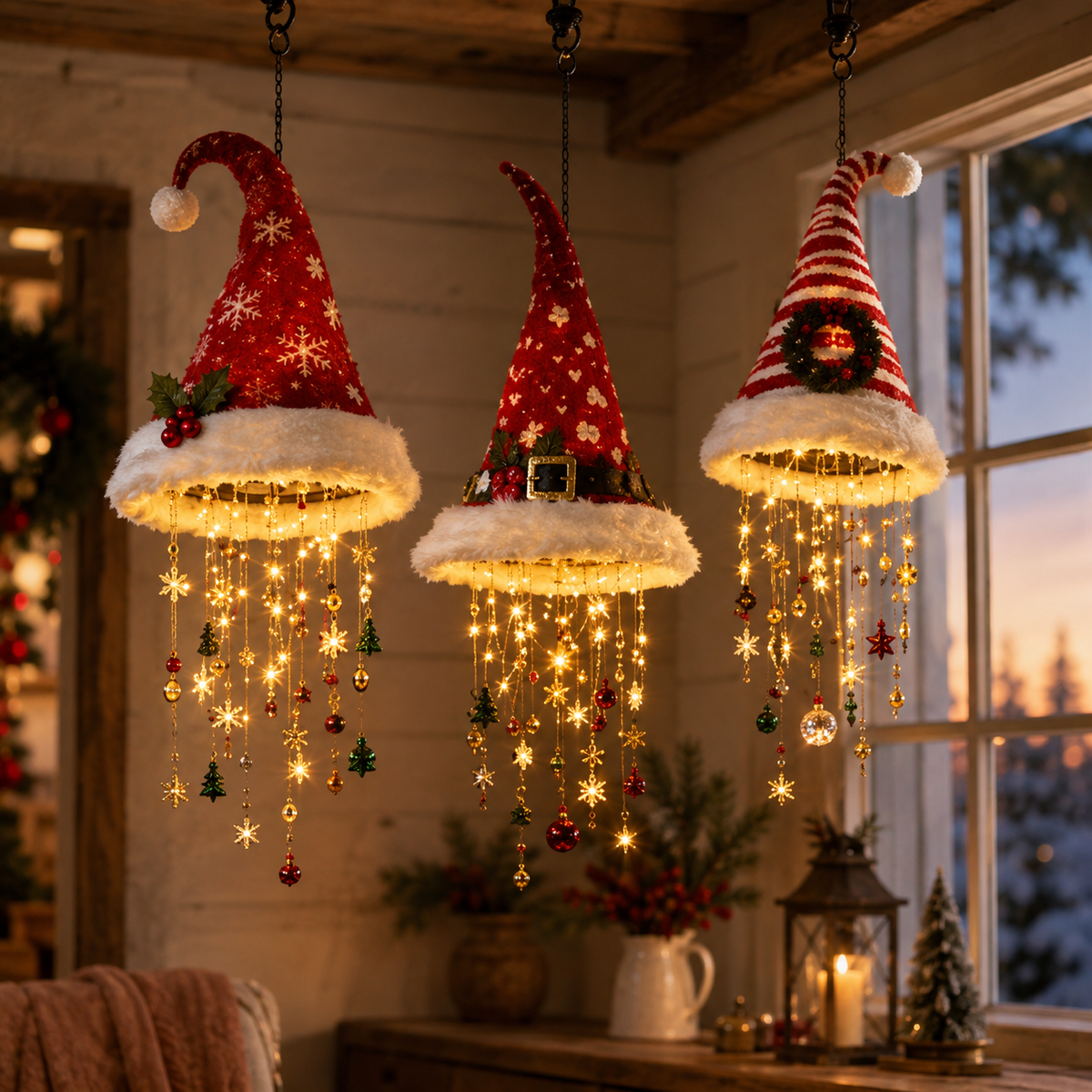 🔥Today 49% OFF🎅 Lighted Santa Hat Hanging Chandelier 🎄