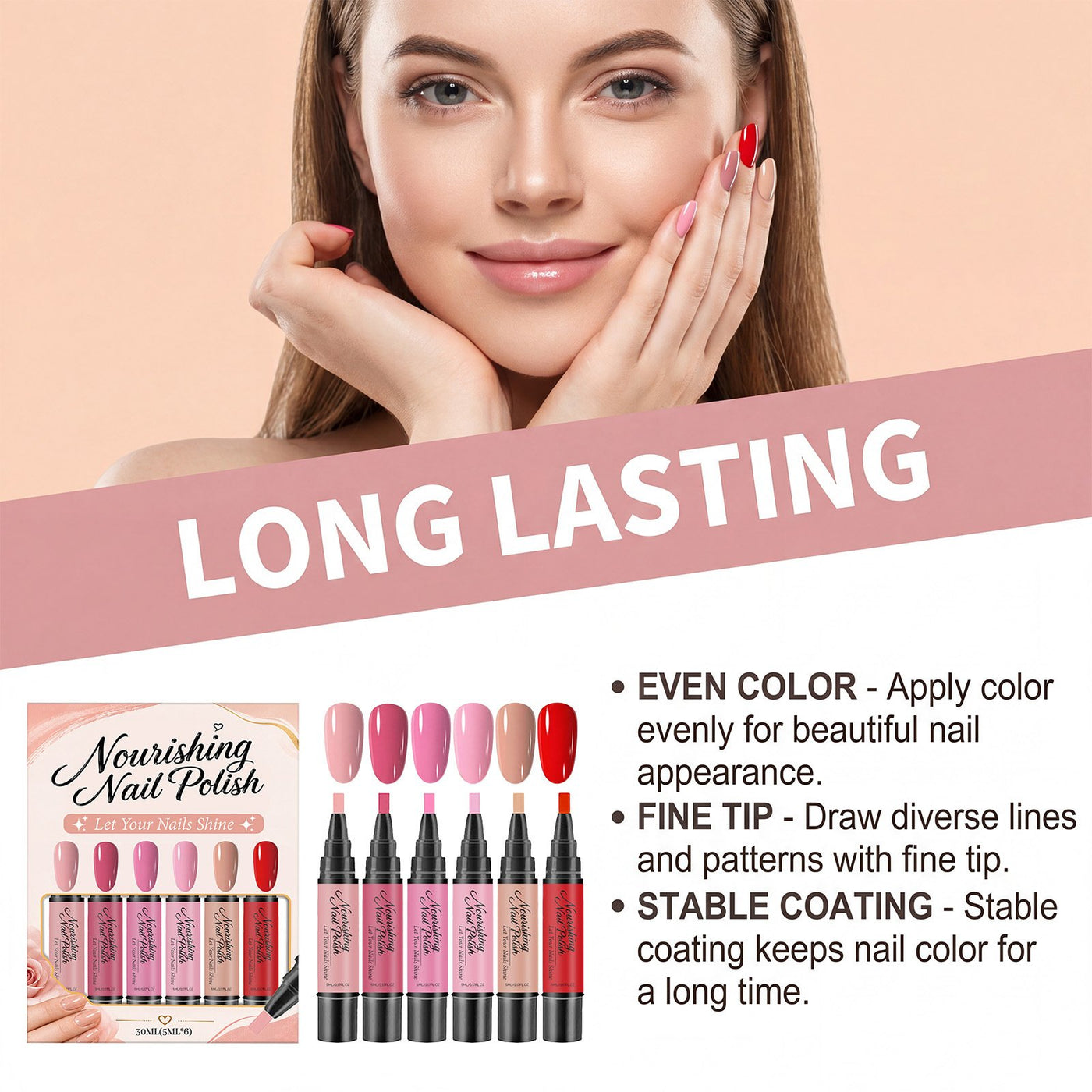 6 Colors Nourishing Nail Polish Pen Set. Easy DIY Manicure Pens product set