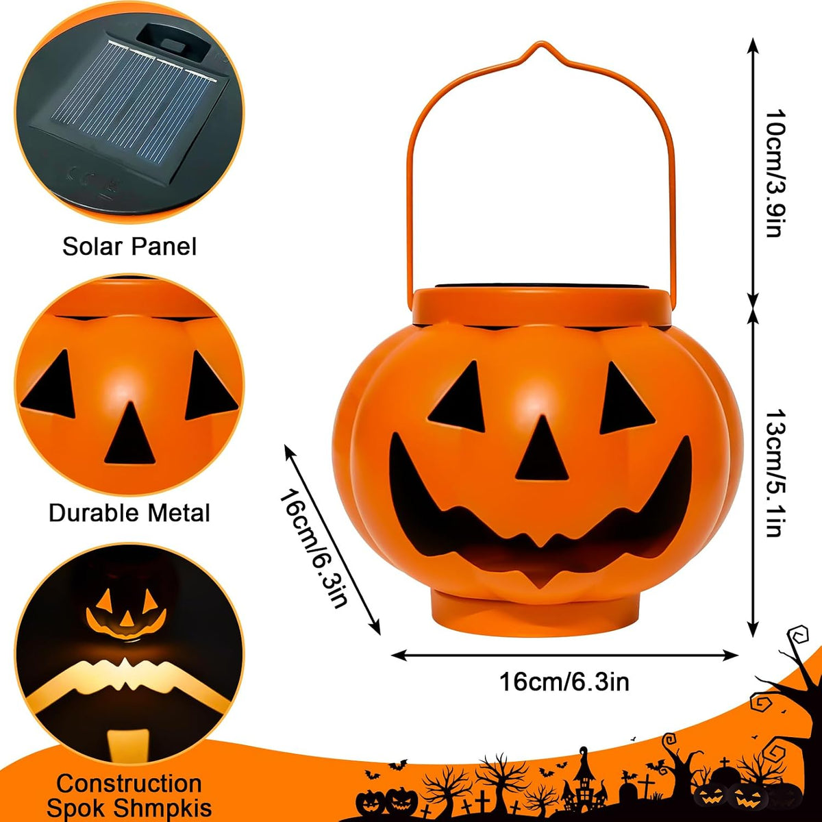 Solar Halloween Pumpkin Lantern Outdoor Decor 🎃✨ glowing on outdoor steps