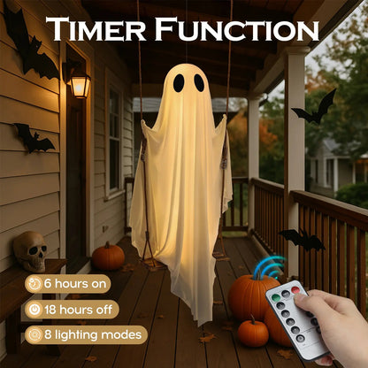 Halloween Hanging Ghost Swing with Remote Control String Lights