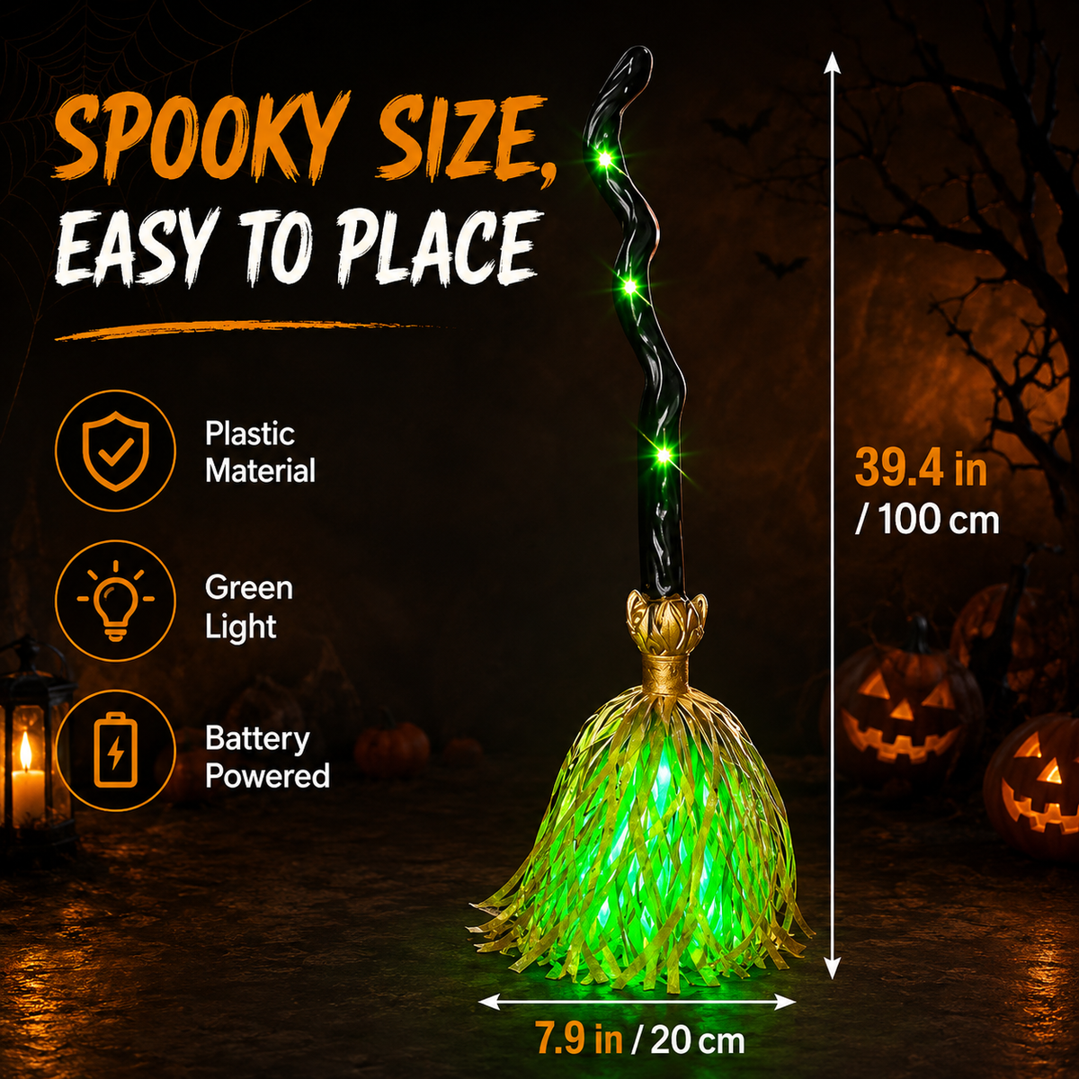 📢📢50% OFF !!⏰🧙 Animated Witch Broom Halloween Decoration with Lights and Sound