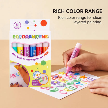 🍿6 Pack Heat Activated Popcorn Pens 3D Puffy Bubble Drawing Pens Kids DIY Art Craft Supplies