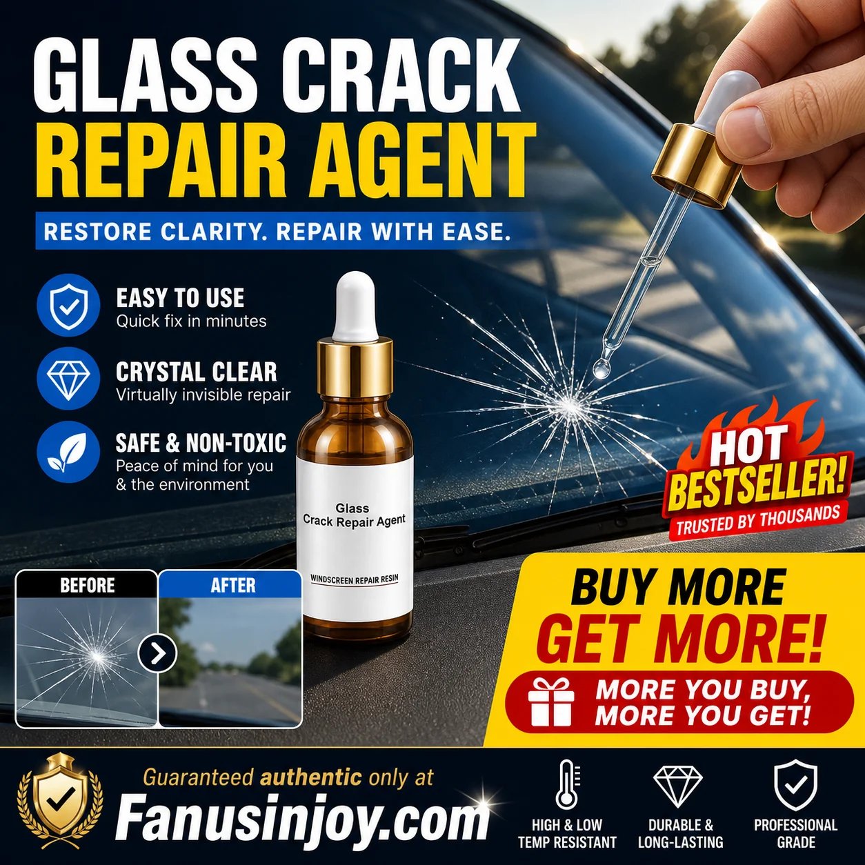 🏭Buy 1 Get 1 Free！💦One drop fixes all glass cracks！🚗Glass Crack Repair Agent