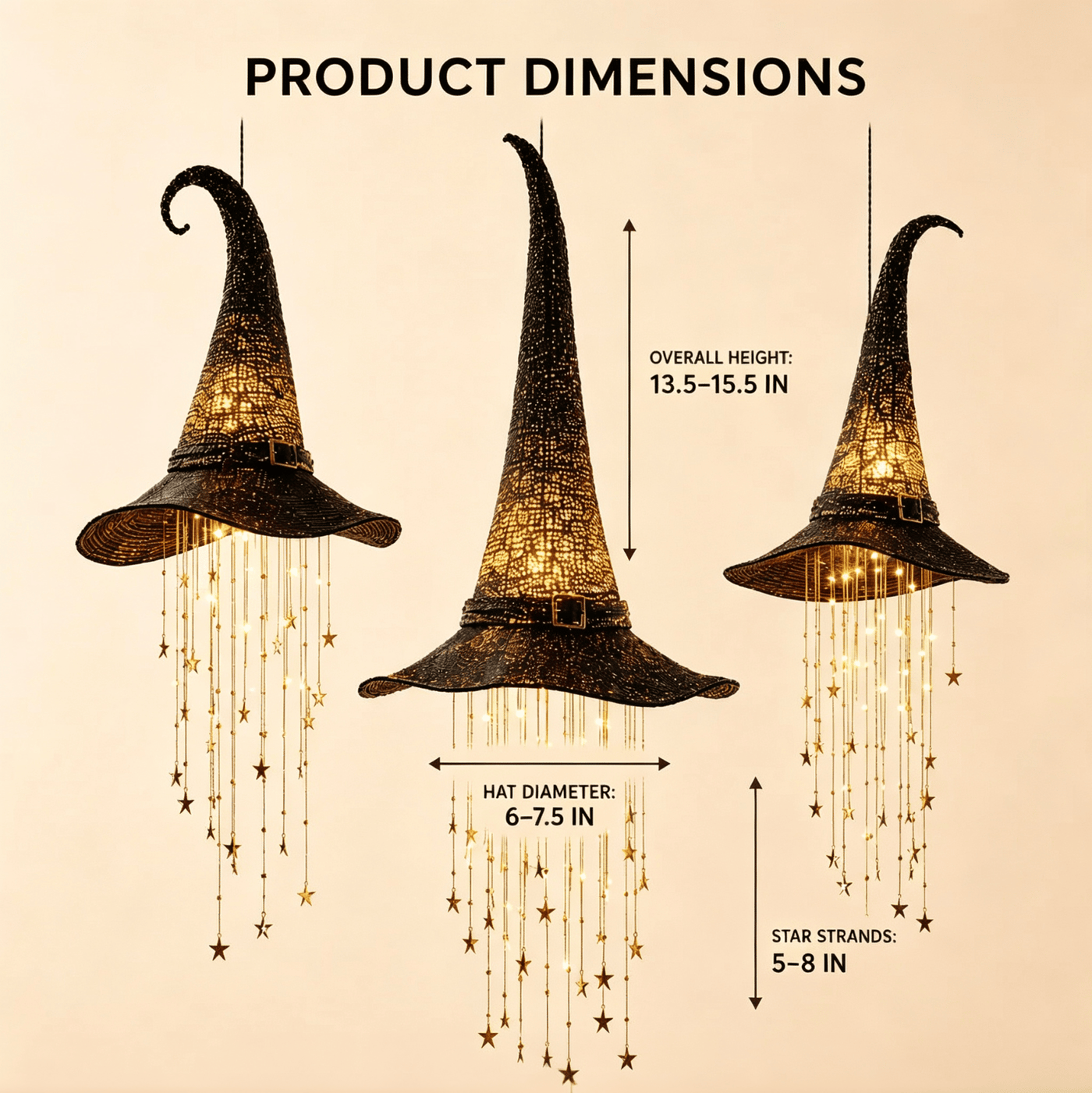 🧙‍♀️ Lighted Witch Hat Hanging Chime ✨ Battery-Powered Halloween Décor with Remote Control