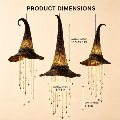 🧙‍♀️ Lighted Witch Hat Hanging Chime ✨ Battery-Powered Halloween Décor with Remote Control