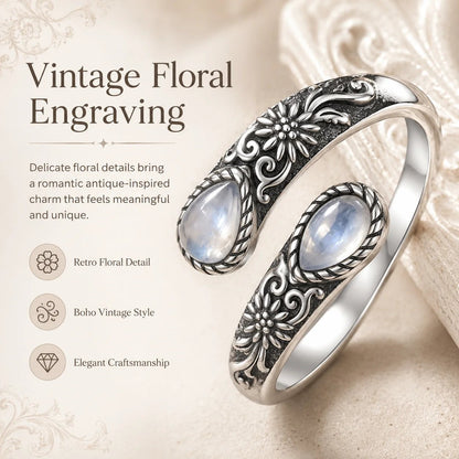 🏆25K+ SOLD 🔥2026 HOT SALE  Moonstone Bloom Ring | Vintage Floral • Adjustable Open Band