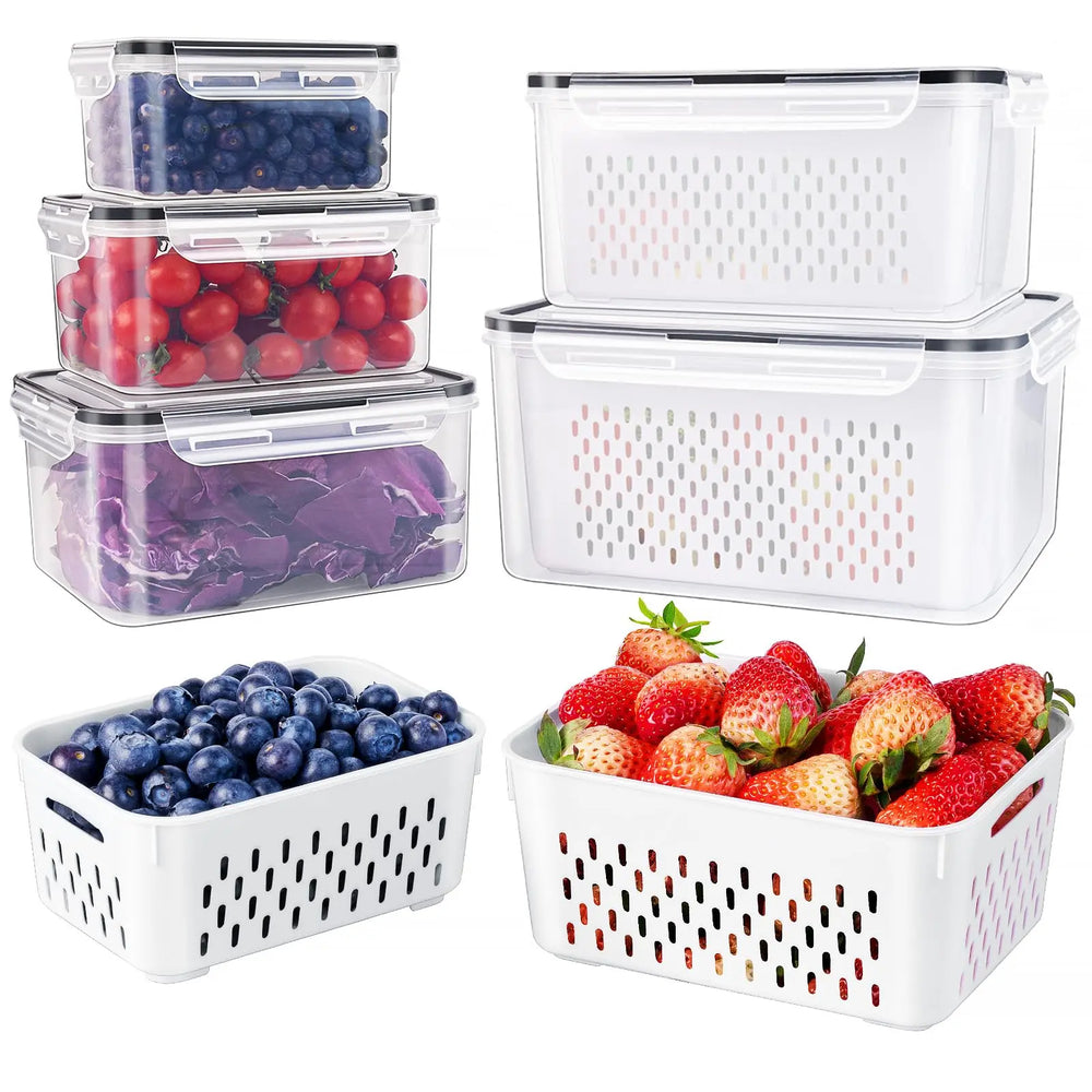 3/5 Pack Stackable Fridge Organizers with Removable Colander package details