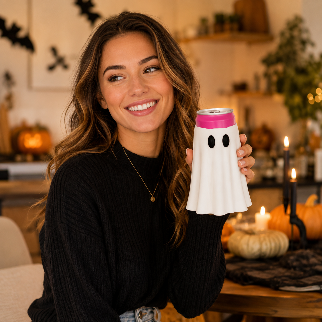 Halloween Ghost Can Sleeve for 12oz Slim Cans – Cute Spooky Drink Holder, Reusable Halloween Beverage Cover for Parties, Fall Decor & Gifts