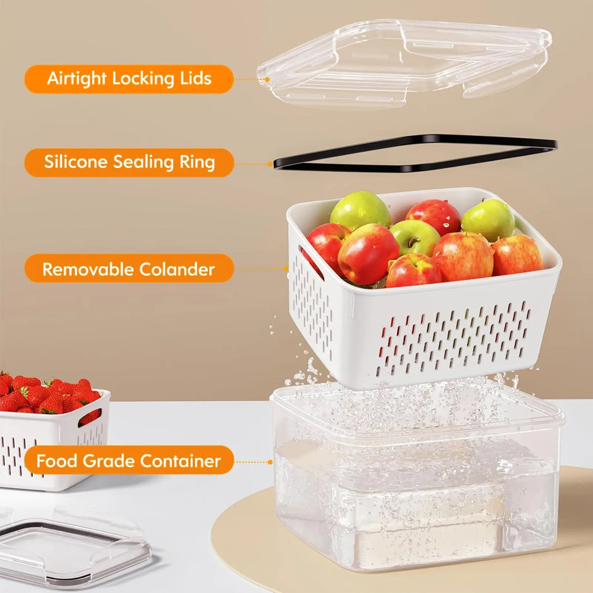 3/5 Pack Stackable Fridge Organizers with Removable Colander removable colander basket