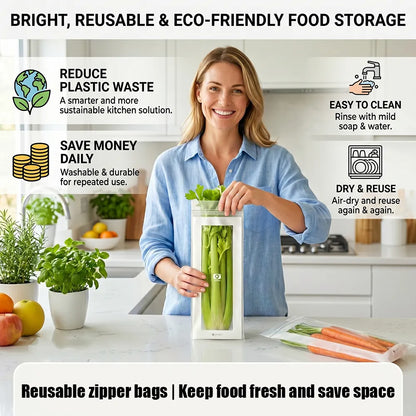 🥬 50/100PCS Reusable Long Food Storage Bags. Double-Zip Seal Freshness Bags for Kitchen