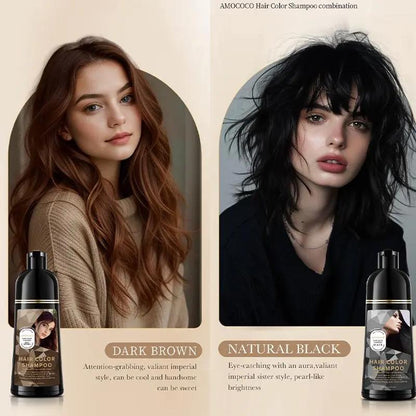 3-in-1 Plant Extract Hair Dye Shampoo, Fast Black Brown Hair Color, Long-Lasting Hair Care with Fruity Fragrance & Nourishing Oil Cleanse