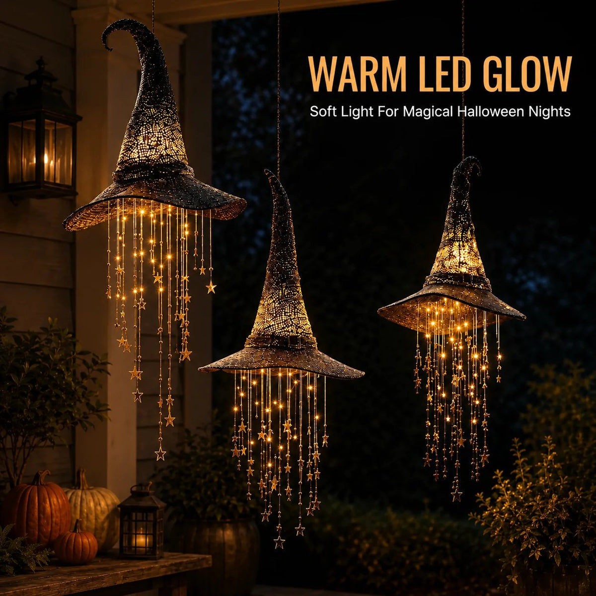 🧙‍♀️ Lighted Witch Hat Hanging Chime ✨ Battery-Powered Halloween Décor with Remote Control