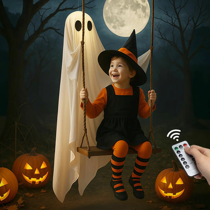 Halloween Hanging Ghost Swing with Remote Control String Lights
