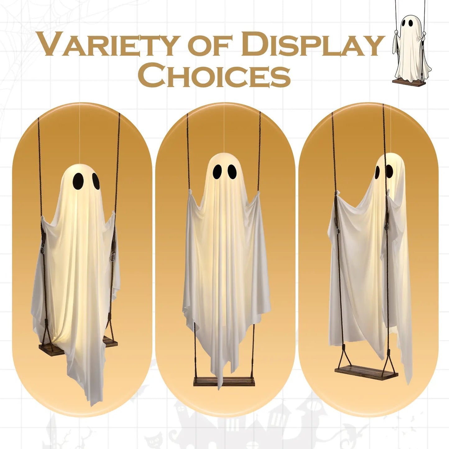 Halloween Hanging Ghost Swing with Remote Control String Lights