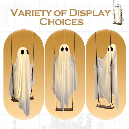 Halloween Hanging Ghost Swing with Remote Control String Lights