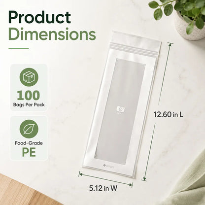 🥬 50/100PCS Reusable Long Food Storage Bags. Double-Zip Seal Freshness Bags for Kitchen