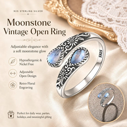 🏆25K+ SOLD 🔥2026 HOT SALE  Moonstone Bloom Ring | Vintage Floral • Adjustable Open Band