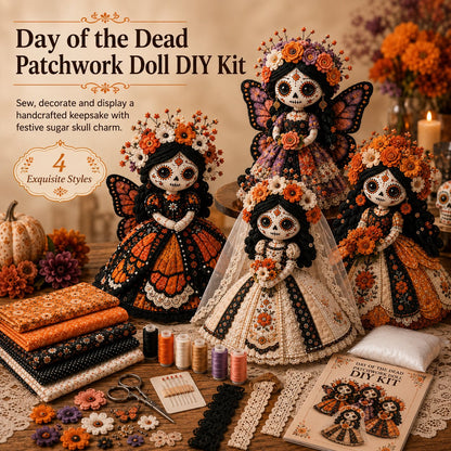 🎃Day of the Dead Patchwork Doll DIY Sewing Kit - Handmade Fabric Doll Craft Kit with Floral Details