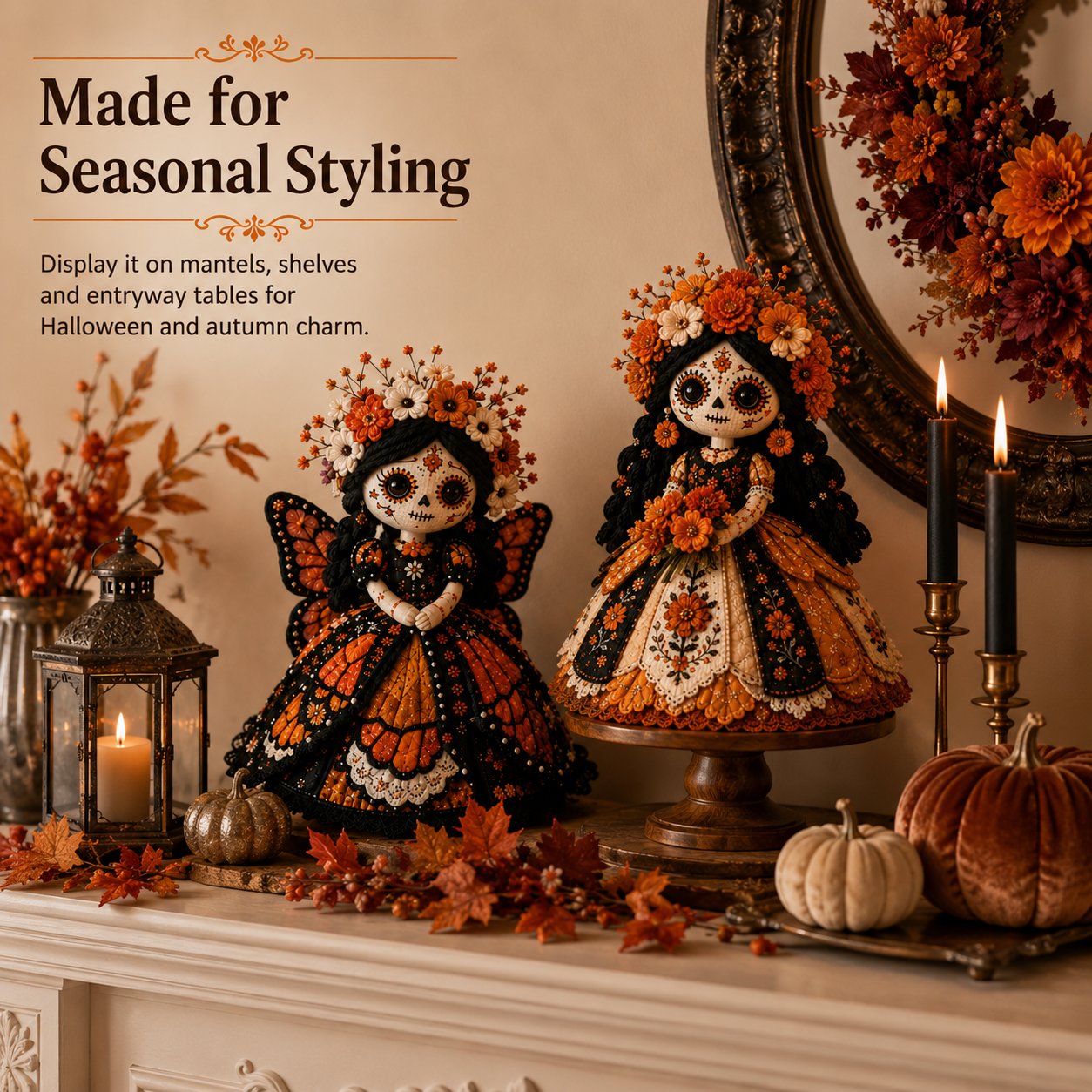 🎃Day of the Dead Patchwork Doll DIY Sewing Kit - Handmade Fabric Doll Craft Kit with Floral Details